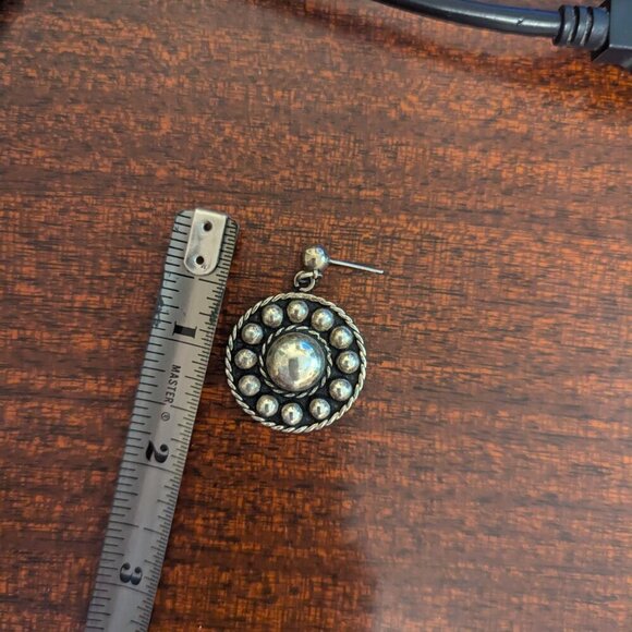 Vintage Studded Alpaca Silver Round Circular Post Drop Earrings Mexico Boho - Picture 3 of 7